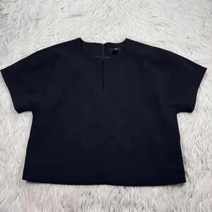 J.Crew Women's 4 Black Cropped Cap-Sleeve Top in 365 Crepe Office Preppy Smart